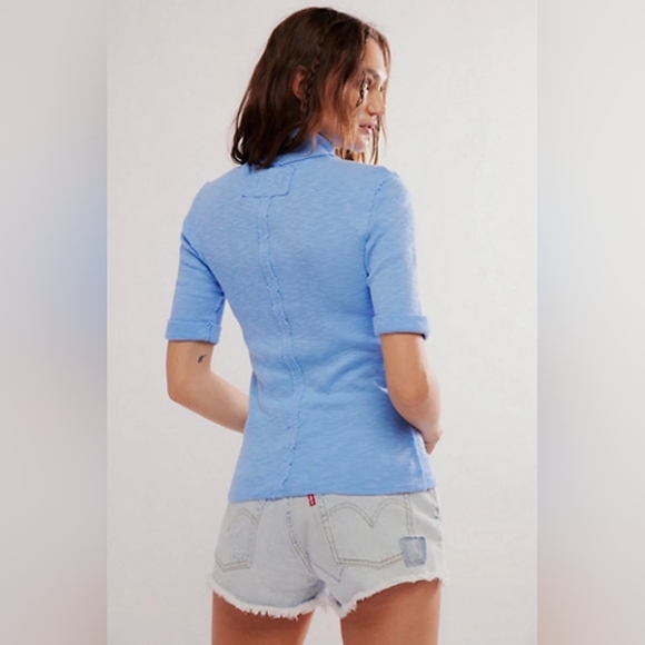 We The Free People For The Boys Turtleneck Ribbed Top Stretch Blue Size XL Boho - Picture 2 of 11